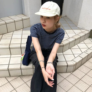 Basic striped half-sleeve T-shirt