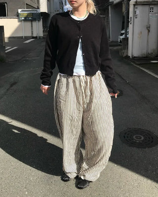Striped pants with string waistband
