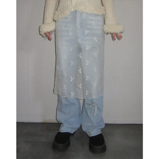 Ribbon denim pants
