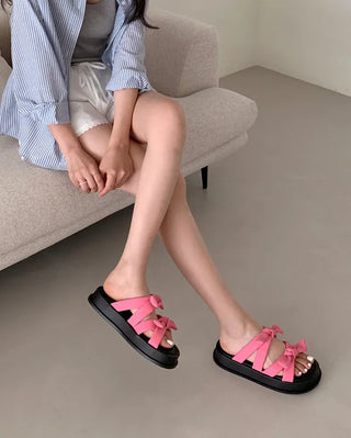 Ribbon cushion platform mesh sandals