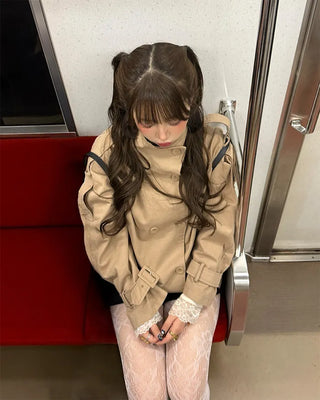 High-neck short trench coat