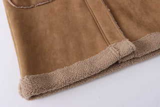 Suede hooded duffel button sheepskin coat