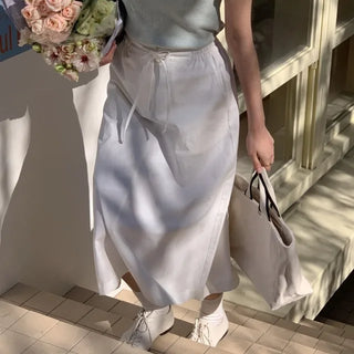 Ribbon elastic A-line long skirt