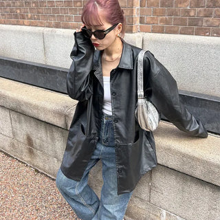 Loose leather jacket
