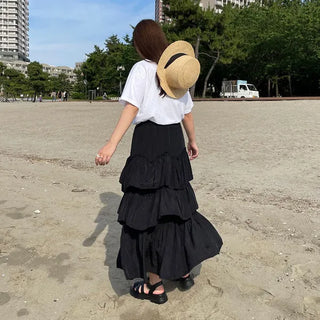 Frilled tiered long skirt