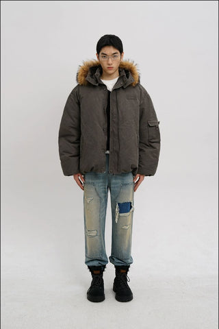 [MASONPRINCE] Fur-Collar Padded Parka Jacket