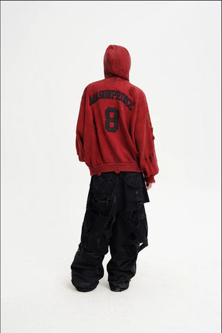 [MASONPRINCE] Distressed Boxy Hooded Knit Cardigan