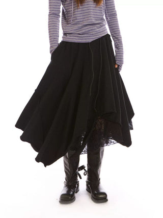 [NeverSeez] Lace Layered Knit Midi Skirt