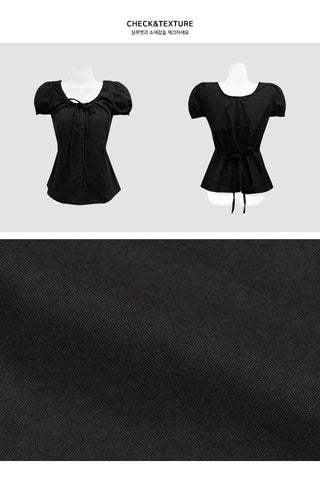 Picnic Ribbon Round Puff Pintuck Blouse - 2 Colors