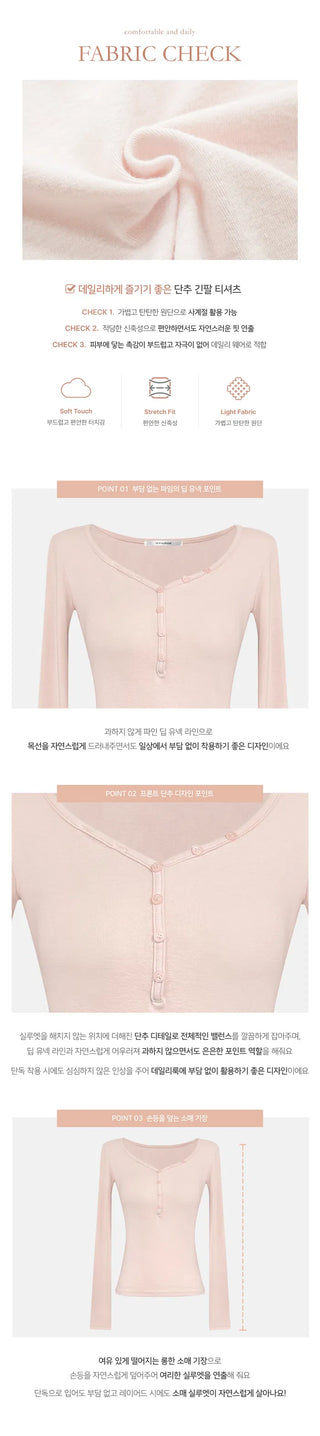 MOMU Button Long Sleeve VER Line T-Shirt - 3 Colors