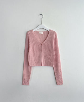 V-neck sheer knit cropped cardigan