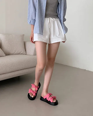 Ribbon cushion platform mesh sandals