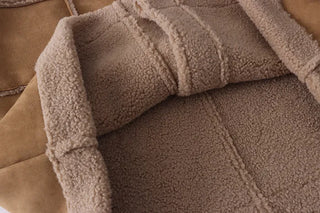 Suede hooded duffel button sheepskin coat