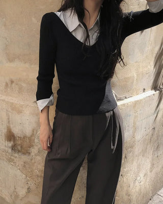 Extremely popular in Korea! Shirt-layered knit / 5 colors