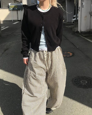 Striped pants with string waistband