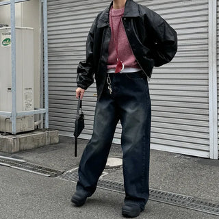 Striped ribbed denim pants