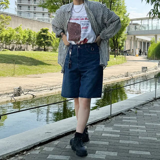 D-ring Bermuda denim pants