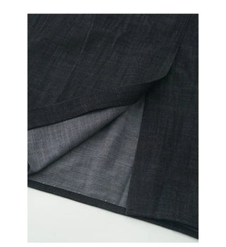 Denim draped ribbed long skirt