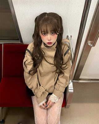 High-neck short trench coat