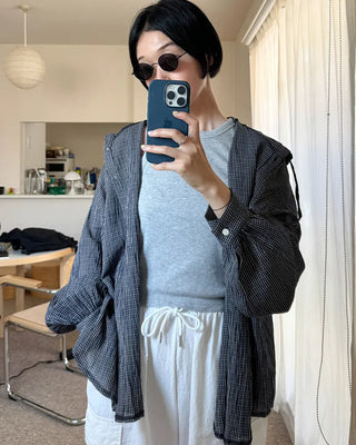 Checked hooded shirt