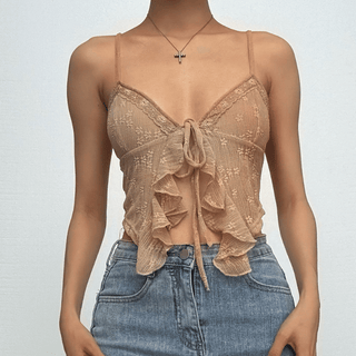 Ruffle high slit textured cami top