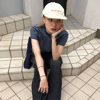 Basic striped half-sleeve T-shirt