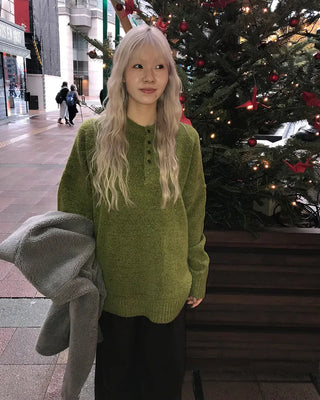 Henley neck oversized knit