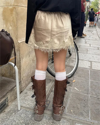 Satin lace mini skirt