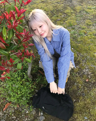Checked gathered crop shirt