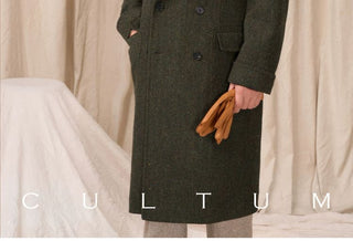[CULTUM] Heavyweight Wool Herringbone Polo Coat