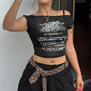 Letter print see through contrast crop top