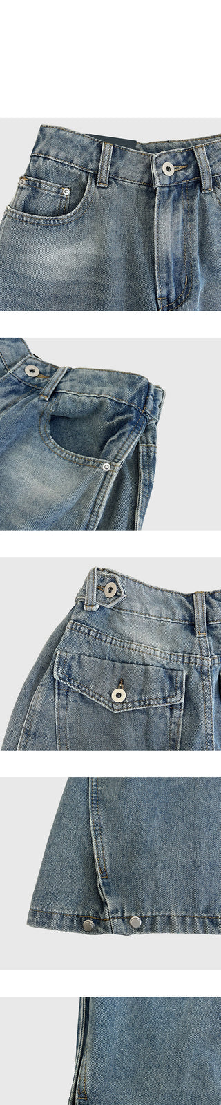 Washed wide-leg pants with side pleats