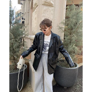 Box-fit leather jacket