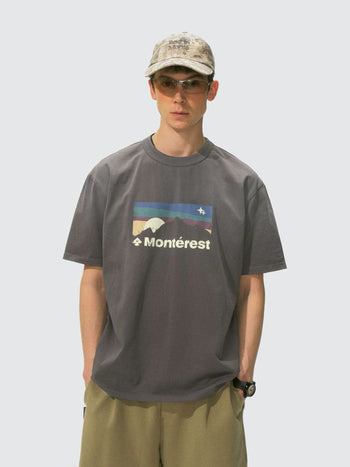 [Monterest] Washed Distressed Mountain Print T-Shirt