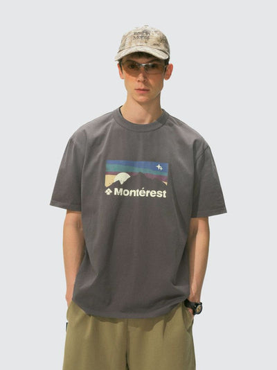 [Monterest] Washed Distressed Mountain Print T-Shirt