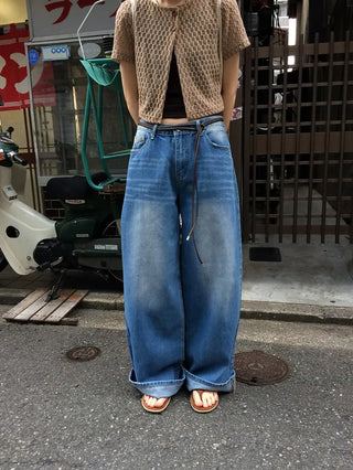 (~XL) Washed Wide Denim Pants