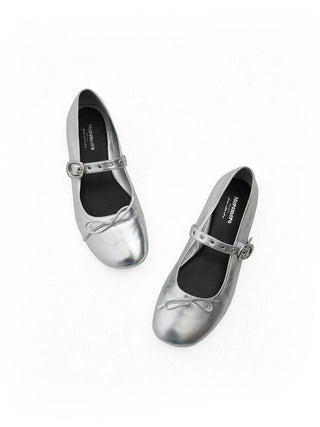 [moromoro2] Leather Bow Ballet Flats