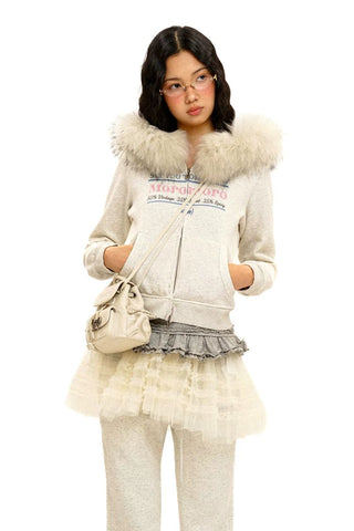 [Moromoro2] Fur Collar Hoodie & Flare Sweatpants  Set