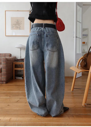 Balloon fit Faded low-rise wide denim pt - 3 colors