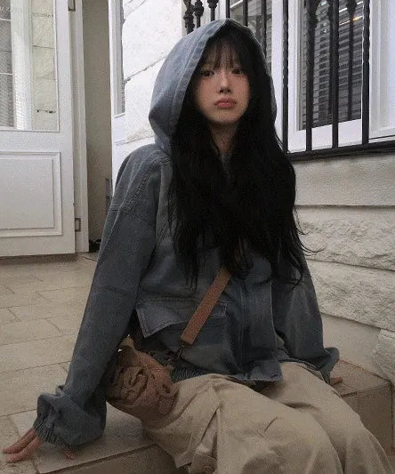 Tom Denim Hooded Vintage Faded Two-Way Jacket - 2 Colors