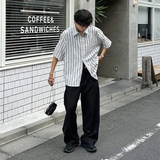 Stitch stripe short-sleeved shirt