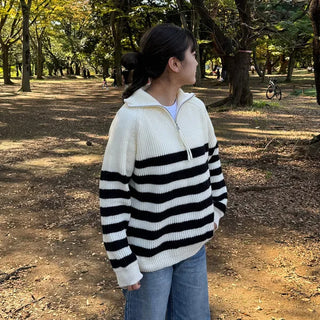 Half-zip striped knit