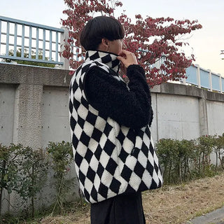 Checkered fleece vest