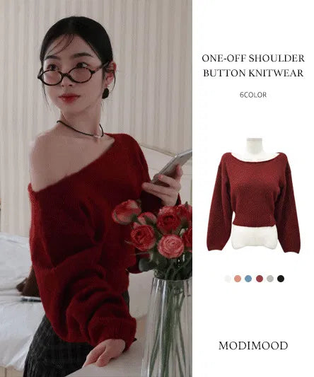 One-off, slim-fit, three-button, balloon-sleeve knitwear - 6 colors