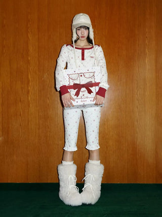 [Moromoro2] Rabbit Print Suede Pajama Gift  Set