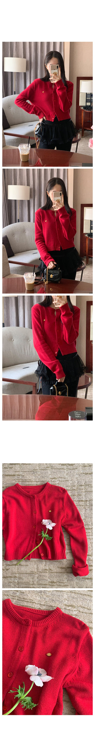 Cashmere round neck cardigan, 6 colors