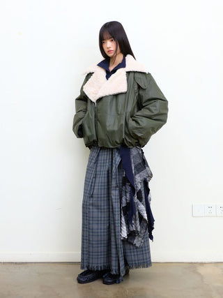 [NEVERSEEZ] Lapel Fleece Diagonal Zipper Jacket