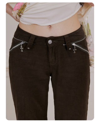 [NECY] Cross Zip Pocket Corduroy Flare Pants