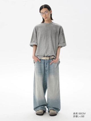 [MASONPRINCE] Distressed Double Collar Oversized Tee