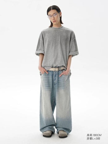 [MASONPRINCE] Distressed Double Collar Oversized Tee
